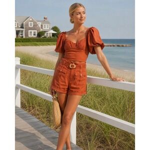 Jonathan Simkhai 2PC Matching Set Size 4 Rust Orange Cotton Linen Resort Wear